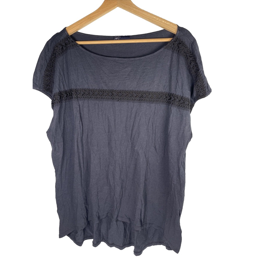 Gap Women's Short Sleeve Shirt with Embroidered Detail, XL, Navy Blue